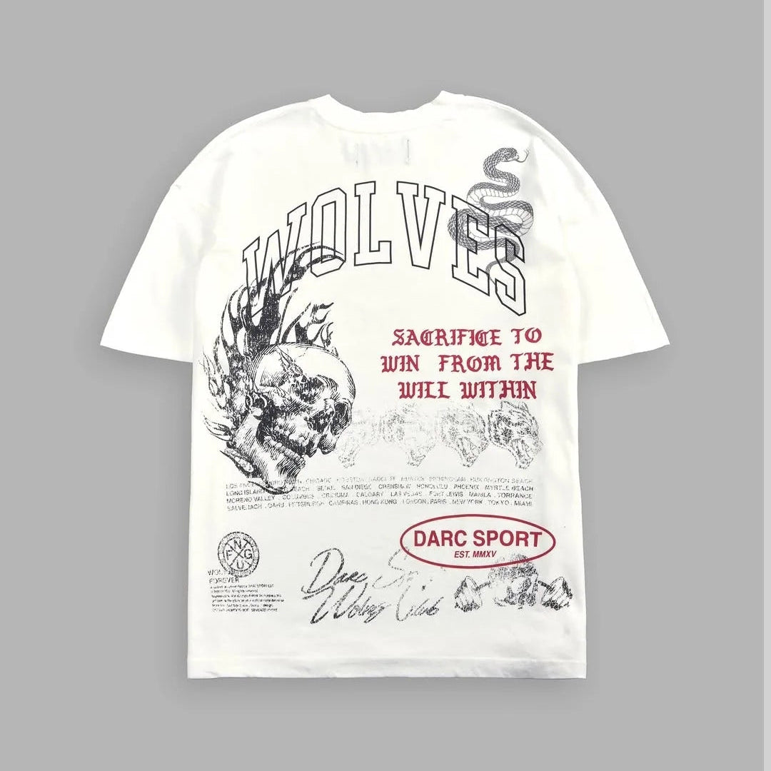 DarcSports Flame Skull Premium Oversized Tee inCream